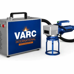 Portable hand held laser marking machine used for permanent marking on large industrial metal components.