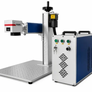 Metal laser marking machine with fiber laser technology for high-speed permanent marking on industrial metal components.