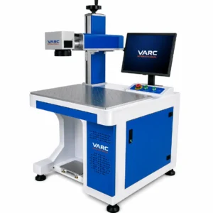 Desktop CO2 laser marking machine for high-precision permanent marking on non-metal materials including acrylic, wood, leather, plastic, and rubber.